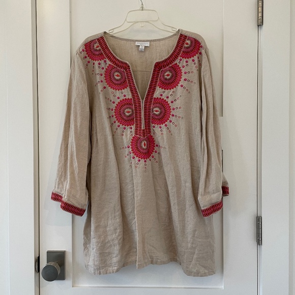 Charter Club Linen 3X Tunic with embroidered accents - Picture 1 of 5